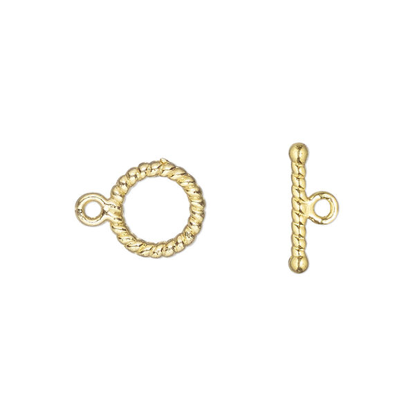 Clasp, toggle, gold-finished "pewter" (zinc-based alloy), 10mm twisted round. Sold per pkg of 20. image number 0