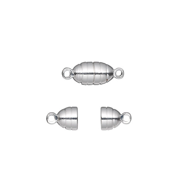 Clasp, magnetic, silver-finished brass, 10x5mm oval. Sold per pkg of 10. image number 0
