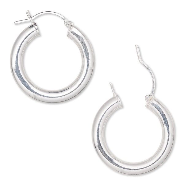 Earring hoop 1pkg2 sterling silver-filled, 25mm round / 4mm wide / latch-back, 1 pair image number 0