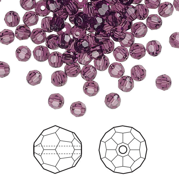 Bead 144pk amethyst, Crystal Passions® 4mm round 5000 image number 0