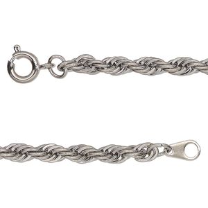 Chain, antique silver-finished brass, 4mm French rope, 24 inches with springring clasp. Sold individually.