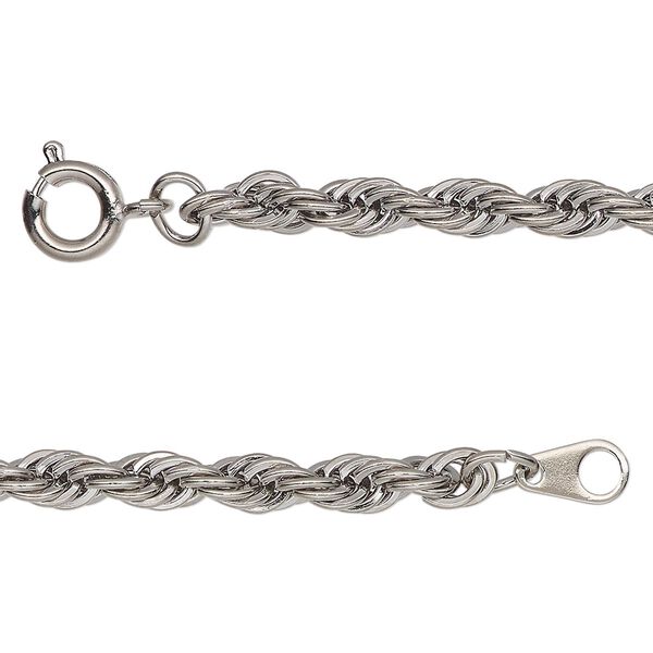 Chain, antique silver-finished brass, 4mm French rope, 24 inches with springring clasp. Sold individually. image number 0