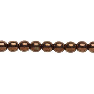 Bead, Czech glass druk, antique gold opaque luster, 6mm round. Sold per 15-1/2" to 16" strand.