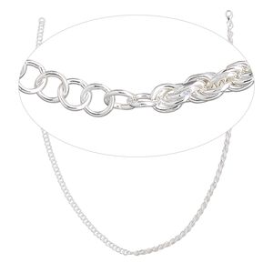 Sterling silver 1pkg1, diamond-cut French rope / round cable chain 16 inch 3.4mm / 4.1mm