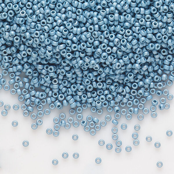 Seed bead, Miyuki, glass, pkg/250g, #15 rocaille, opaque matte galvanized dark aqua, (RR-2094). image number 0