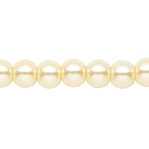 Bead, crystal pearl, light yellow, 8mm round. Sold per pkg of (2) 15-1/2" to 16" strands, approximately 100 beads. image number 0
