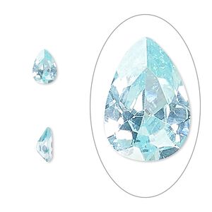 Gem, cubic zirconia, aqua blue, 7x5mm faceted pear, Mohs hardness 8-1/2. Sold per pkg of 2.
