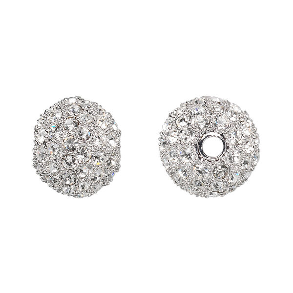 Bead, Dione®, crystal and rhodium plate pewter (tin-based alloy), crystal clear, 14mm round. Sold individually. image number 0