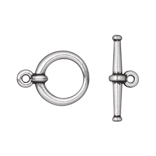 Clasp, TierraCast®, toggle, antique silver-plated pewter (tin-based alloy), 16.5mm tapered round. Sold individually. image number 0