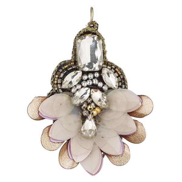 Focal, velveteen / acrylic / steel, clear / tan / multicolored, 60x50mm single-sided fan. Sold individually. image number 0