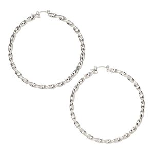 Earring hoop 1pkg2, 2.5 inch twisted / latch-back closure, silver-finished steel 1 pair