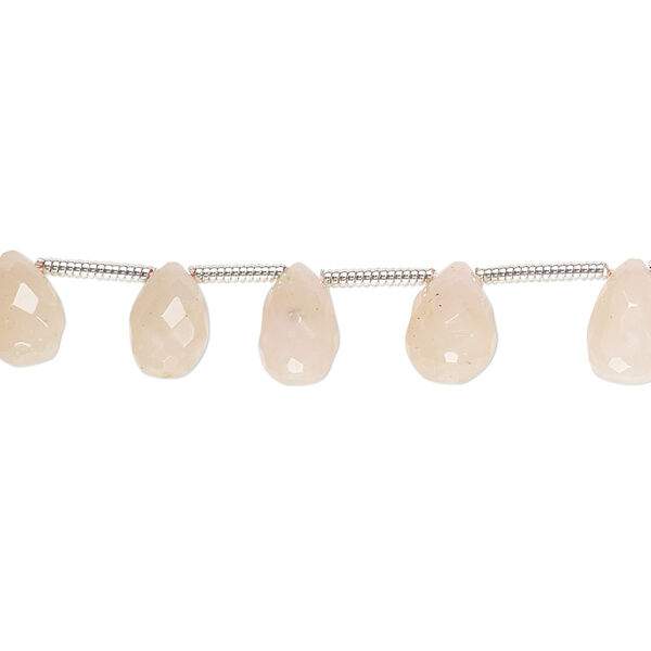 Bead, pink opal (natural), 7x5mm-12x7mm graduated hand-cut top-drilled faceted briolette, B- grade, Mohs hardness 5 to 6-1/2. Sold per 8-inch strand, approximately 15 beads. image number 0