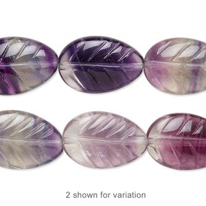 Rainbow fluorite 1pkg1, hand-cut carved leaf bead natural 15.5-16 inch 18x12mm