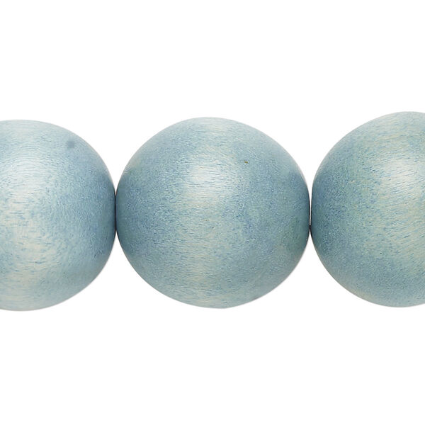 Bead, Taiwanese cheesewood (dyed / waxed), light blue, 19-20mm round. Sold per 15-1/2" to 16" strand. image number 0
