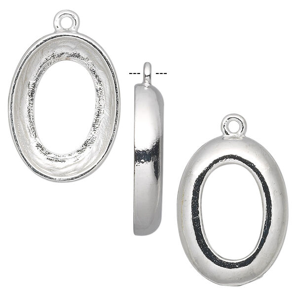 Drop, Almost Instant Jewelry®, silver-plated pewter (tin-based alloy), 24x18mm oval with 22x16mm cosmic oval setting. Sold individually. image number 0