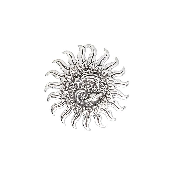 Charm, antiqued sterling silver, 21mm single-sided sun with moon and shooting star. Sold individually. image number 0
