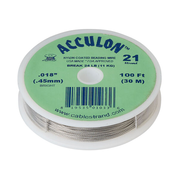 Beading wire, Acculon®, nylon-coated stainless steel, clear, 21 strand, 0.018-inch diameter. Sold per 100-foot spool. image number 0