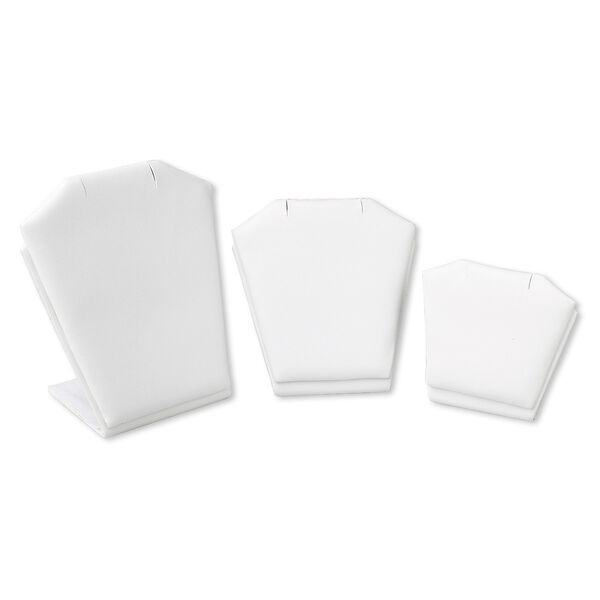 Display, pendant / earring, leatherette, white, assorted sizes. Sold per set of 3. image number 0