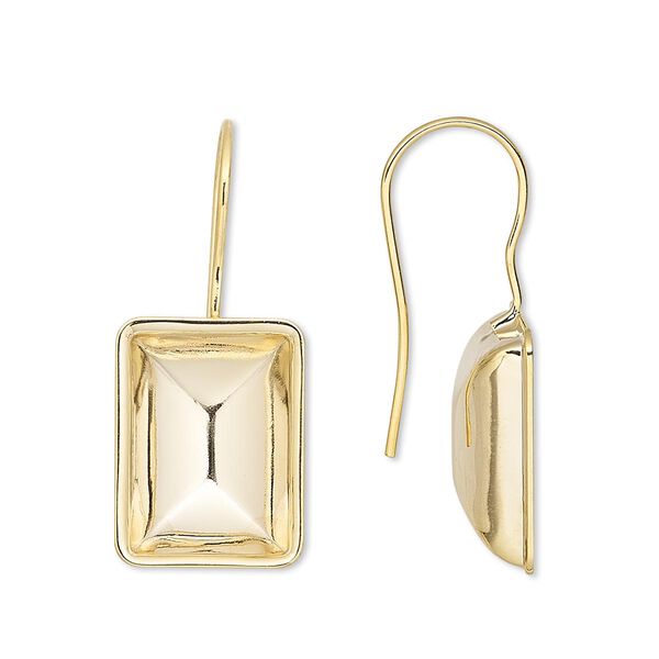 Ear wire, Almost Instant Jewelry®, gold-plated brass, 30x13mm fishhook with 14x10mm step-cut rectangle setting, 20 gauge. Sold per pkg of 2 pairs. image number 0