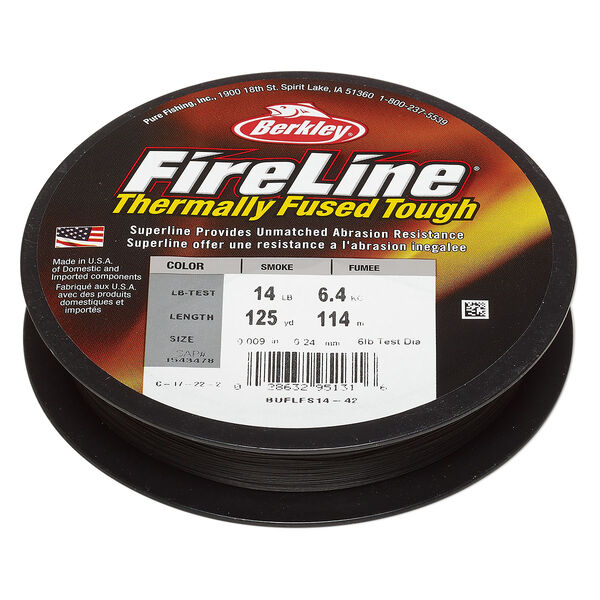 Thread, Berkley® FireLine®, high-modulus polyethylene, 8-fiber braid, smoke, 0.24mm diameter, 14-pound test. Sold per 125-yard spool. image number 0
