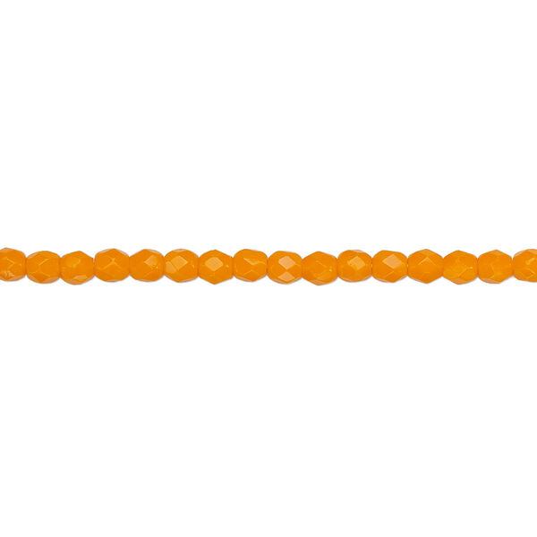 Bead, Czech fire-polished glass, opaque orange, 3mm faceted round. Sold per 15-1/2" to 16" strand, approximately 130 beads. image number 0