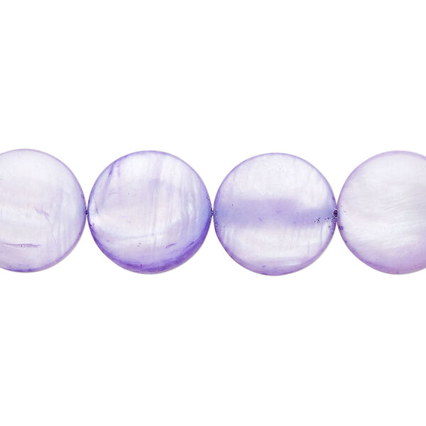 Mother-of-pearl shell 1pkg1, puffed flat round bead 15 inch lavender 12-13mm image number 0