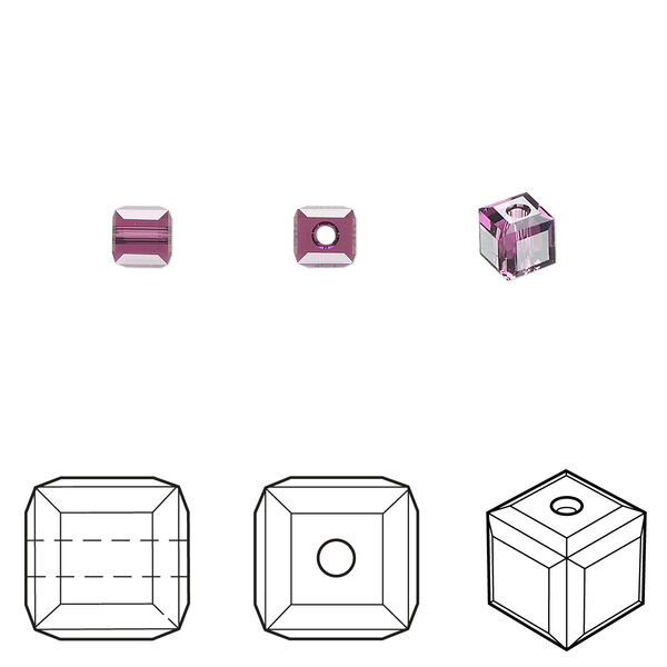 Bead 48pk amethyst, Crystal Passions® 4mm cube 5601 image number 0