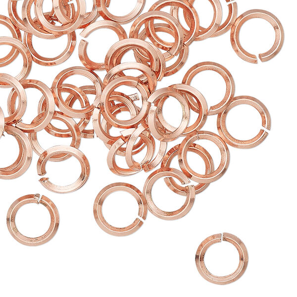 Jump ring, copper, 8mm hand-cut round diamond wire, 5.2mm inside diameter, 16 gauge. Sold per pkg of 50. image number 0