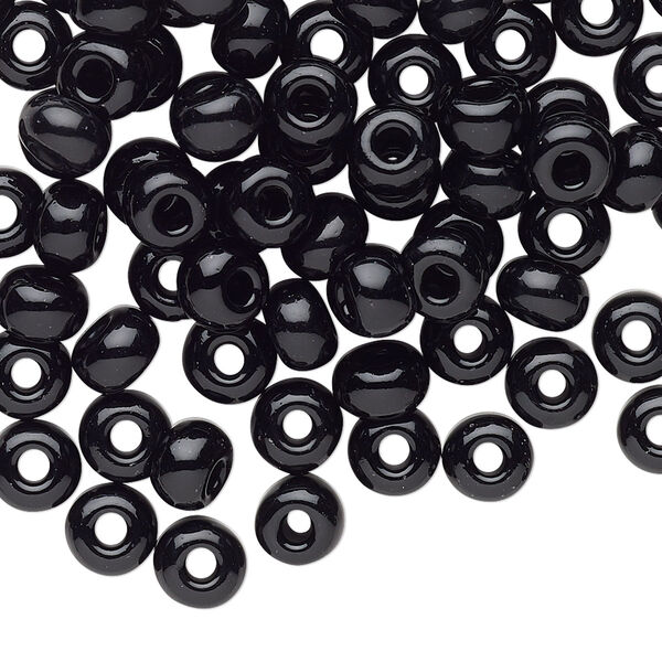 Seed bead, Preciosa Ornela Czech glass, pkg/50g, #2 rocaille, opaque black, (23980). image number 0