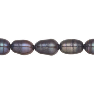 Freshwater pearl 1pkg1 rice, 15.5-16 inch dark peacock 7-8mm cultured