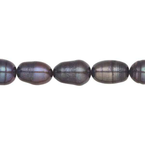 Freshwater pearl 1pkg1 rice, 15.5-16 inch dark peacock 7-8mm cultured image number 0