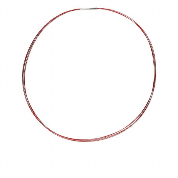 Necklace, plastic coated stainless steel, red, 5-strand choker-style, 18-inches. Sold individually. image number 0