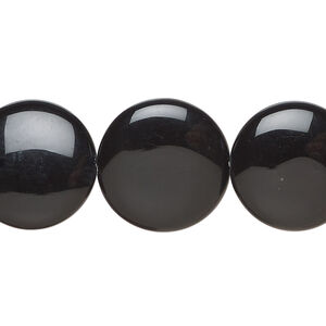 Black onyx 1pkg1, puffed flat round bead, 15.5-16 inch 14-18mm