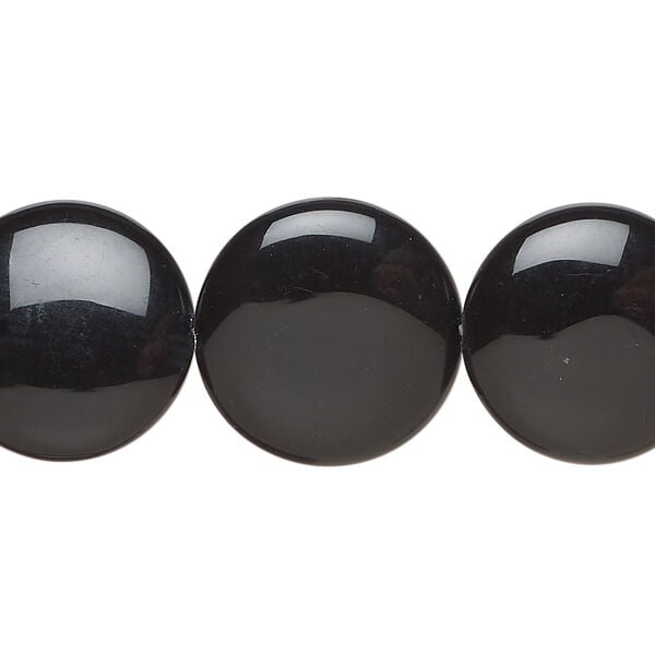 Black onyx 1pkg1, puffed flat round bead, 15.5-16 inch 14-18mm image number 0