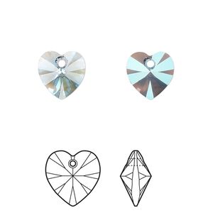 Drop 4pk aquamarine shimmer, Crystal Passions® 10mm pendant heart 6228