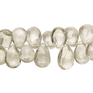 Green quartz 1pkg1, hand-cut top-drilled faceted puffed teardrop bead 7 inch 11x8mm-16x8mm