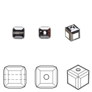 Bead 48pk crystal silver night, Crystal Passions® 6mm cube 5601