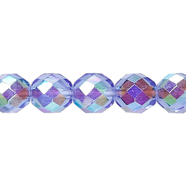 Bead, Czech fire-polished glass, blue AB, 10mm faceted round. Sold per 15-1/2" to 16" strand. image number 0