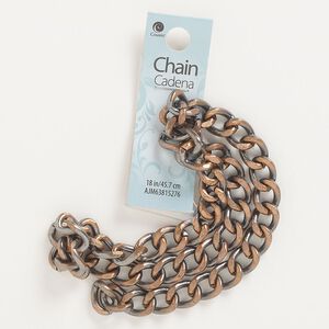 Chain and finding assortment, antique copper-finished steel, mixed sizes. Sold per 4-piece set.