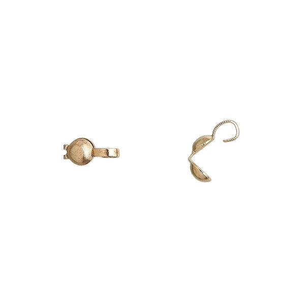 Bead tip, gold-plated brass, 8x3.5mm bottom clamp-on with open loop. Sold per pkg of 100. image number 0