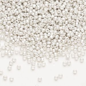 Seed bead, Miyuki, glass, pkg/250g, #11 rocaille, opaque silver-plated matte, (RR-961F).