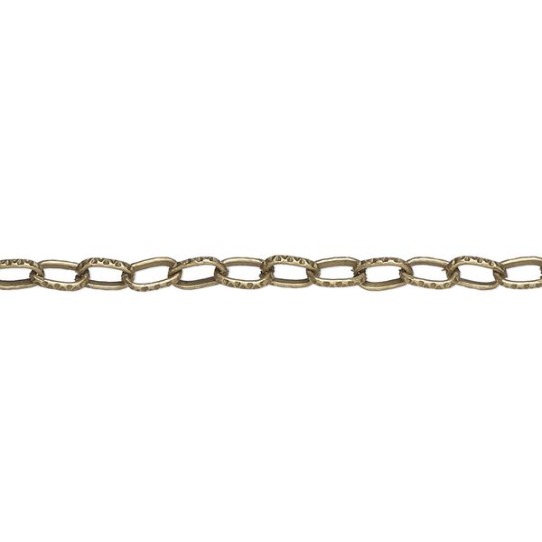 Chain, antique brass-plated steel, 3mm textured cable. Sold per pkg of 5 meters. image number 0