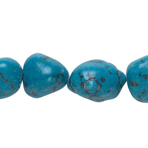 Bead, "turquoise" (resin) (imitation), teal blue, small to large nugget. Sold per 15-inch strand. image number 0