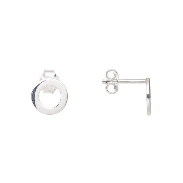 Earstud, Create Compliments®, sterling silver, 9mm open round. Sold per pair. image number 0