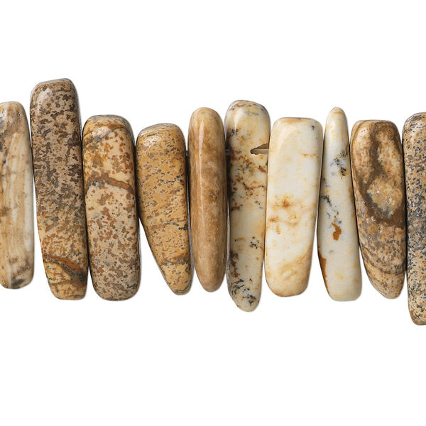 Bead, picture jasper (natural), extra-large top-drilled Hawaiian chip, Mohs hardness 6-1/2 to 7. Sold per 15-1/2" to 16" strand. image number 0