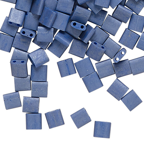 Seed bead, TILA®, glass, pkg/40g, 5mm full tila square, opaque matte denim blue, (TL-2075). image number 0