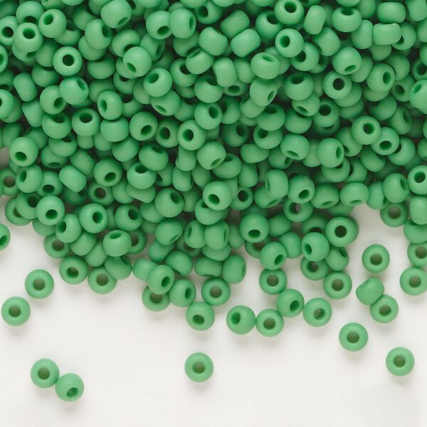 Seed bead, Preciosa Ornela Czech glass, pkg/500g, #8 rocaille, opaque matte green, (53250). image number 0