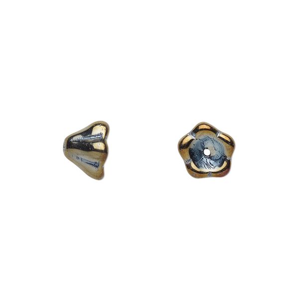 Bead, Czech pressed glass, iris brown, 8.5x6.5mm flower. Sold per 15-1/2" to 16" strand, approximately 80 beads. image number 0