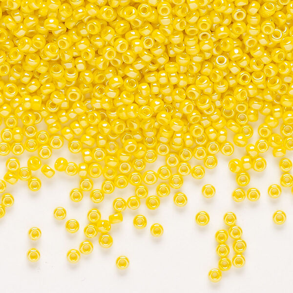Seed bead, Miyuki, glass, pkg/250g, #11 rocaille, opaque rainbow canary (RR-472D). image number 0