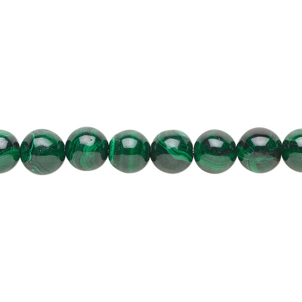 Bead, malachite (natural), 8mm round, B grade, Mohs hardness 3-1/2 to 4. Sold per 8-inch strand, approximately 20 beads. image number 0